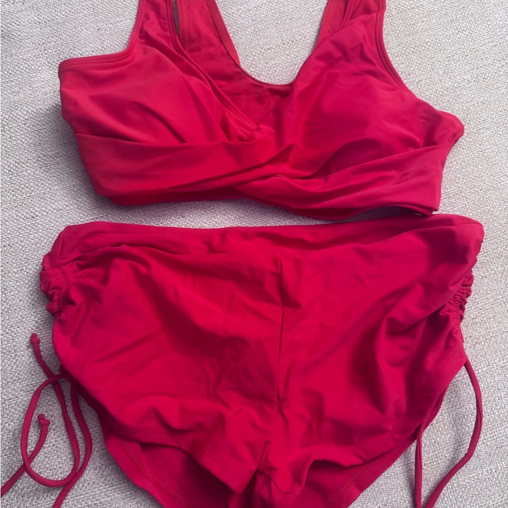 Red Two-Piece Swim Set - High Waist Bikini